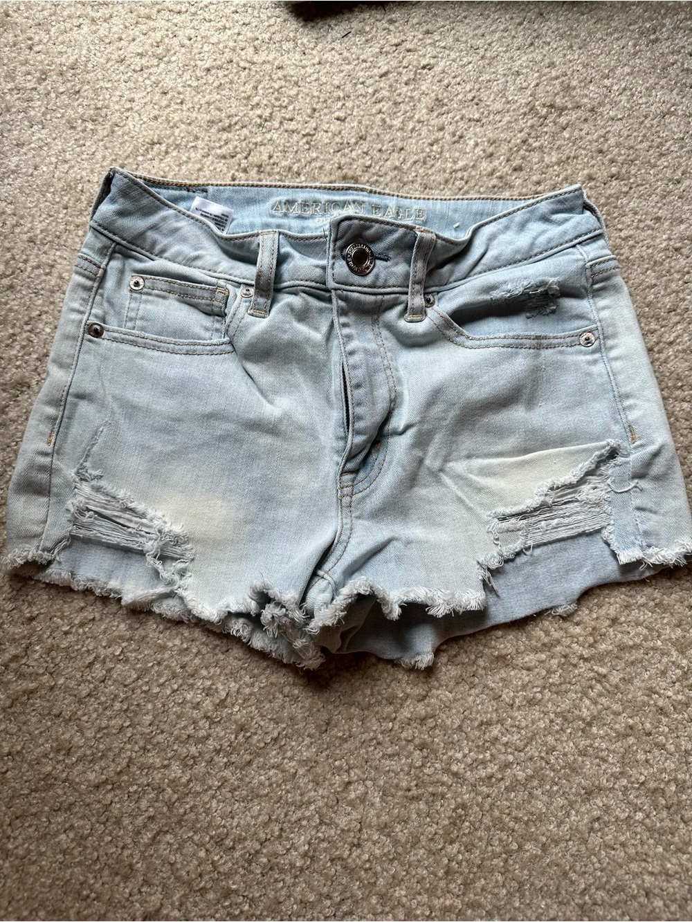 American Eagle Outfitters Light Wash High Waist Distressed Denim Shorts